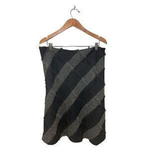 Tribal Woven A-Line Skirt Sz 14 Stripes Herringbone‎ Classic Lined Neutral Black